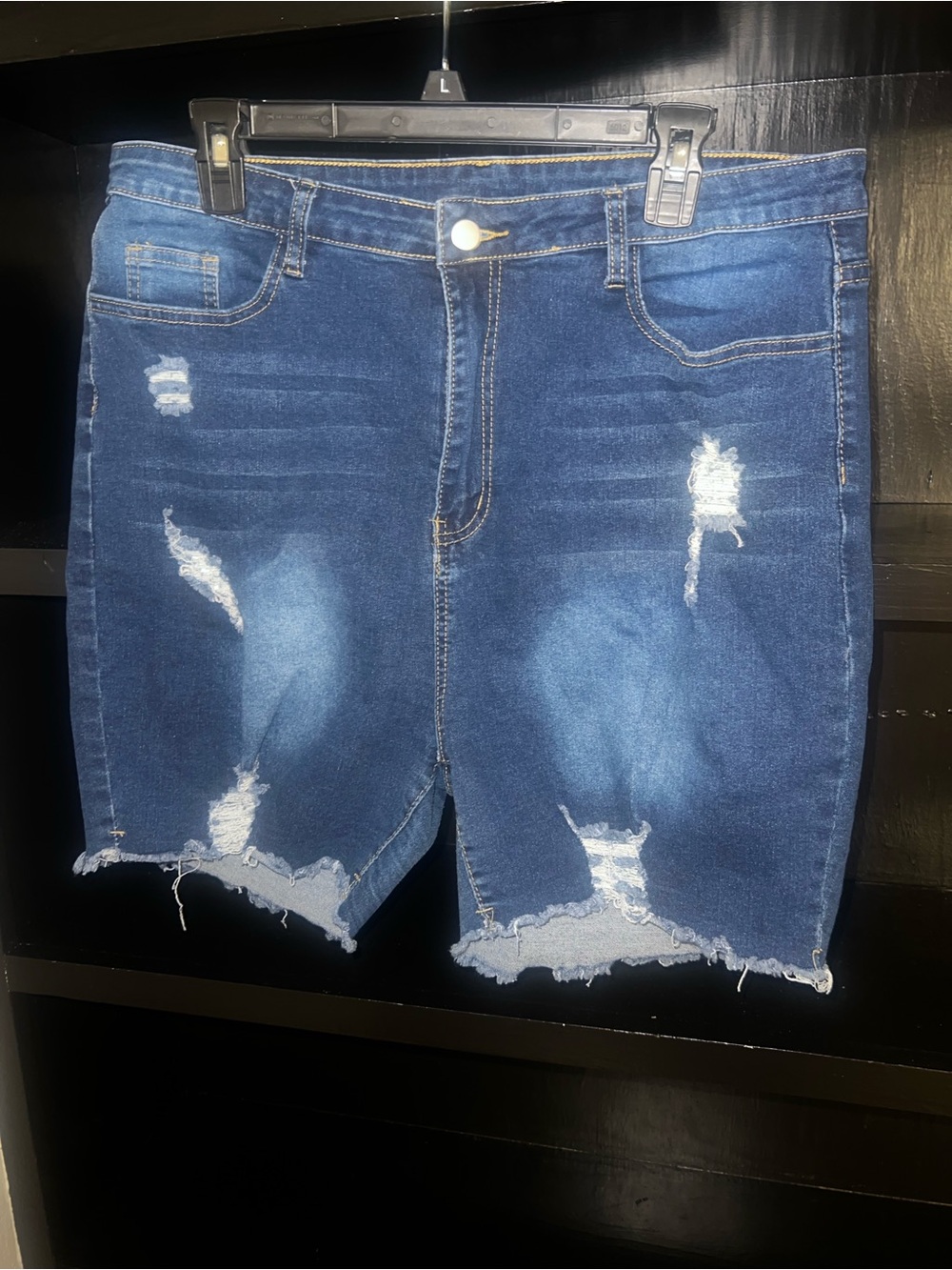 SHEIN Dark Blue Distressed Denim Shorts